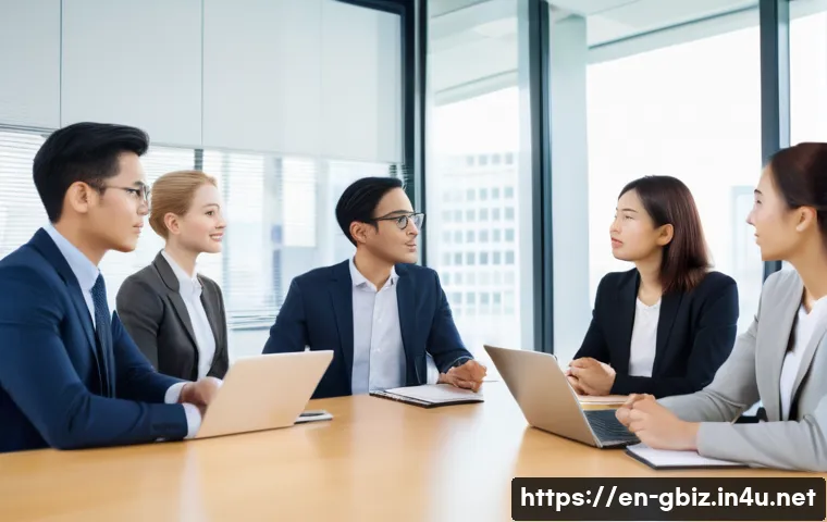 글로벌 비즈니스 연봉 협상 체크리스트 - A professional international business meeting scene in a modern office with diverse colleagues from ...