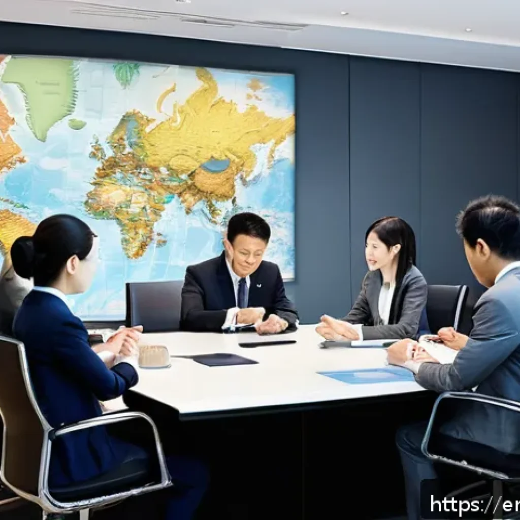 글로벌 비즈니스 분야에서 필요한 자격증 - A diverse group of international business professionals in a modern conference room, engaging in a c...