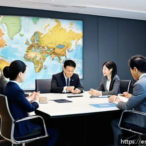 Home 30 글로벌 비즈니스 분야에서 필요한 자격증 - A diverse group of international business professionals in a modern conference room, engaging in a c...