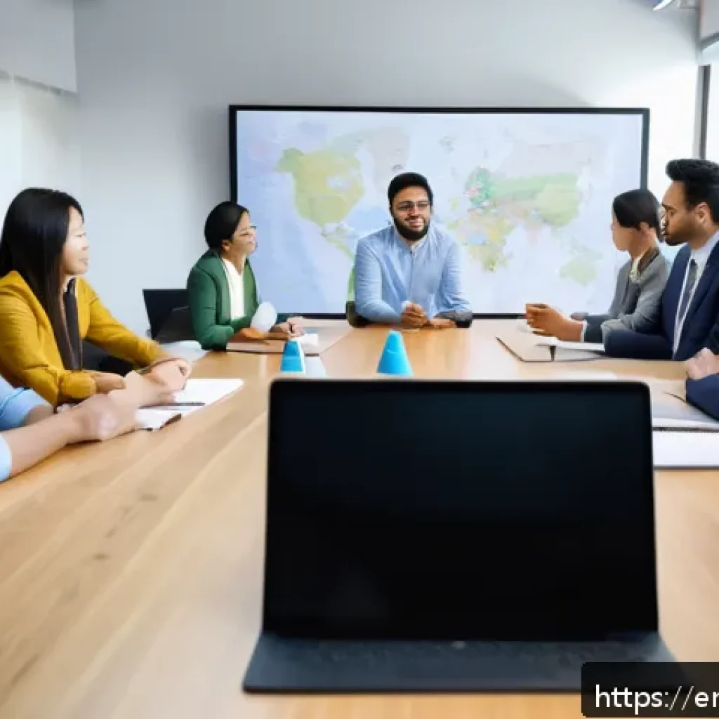 글로벌 비즈니스 업무의 전략적 접근 - A modern international business meeting scene showing diverse professionals from Asia, Europe, and L...