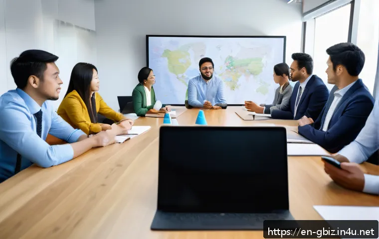 글로벌 비즈니스 업무의 전략적 접근 - A modern international business meeting scene showing diverse professionals from Asia, Europe, and L...